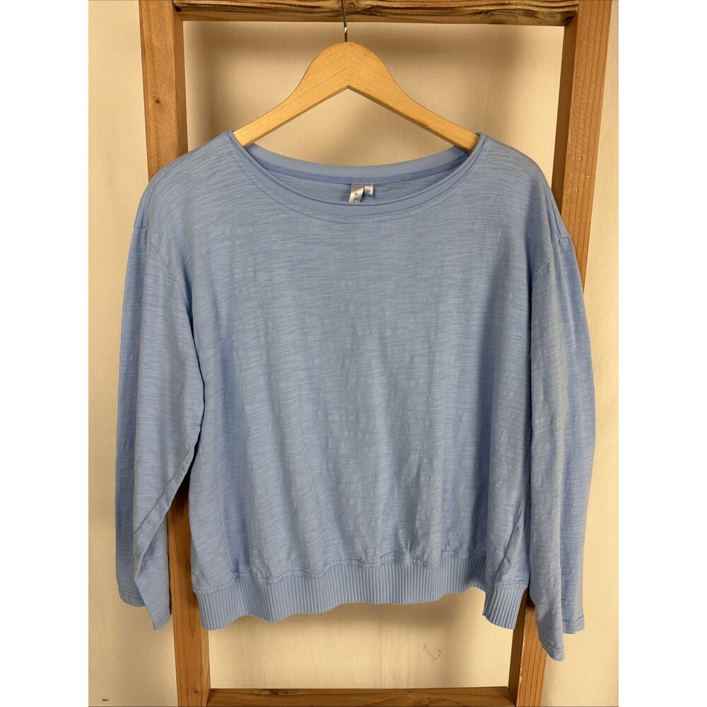NWT Kleen Blue Long Sleeve Crop Ribbed 100% Cotton Top #0828 1X